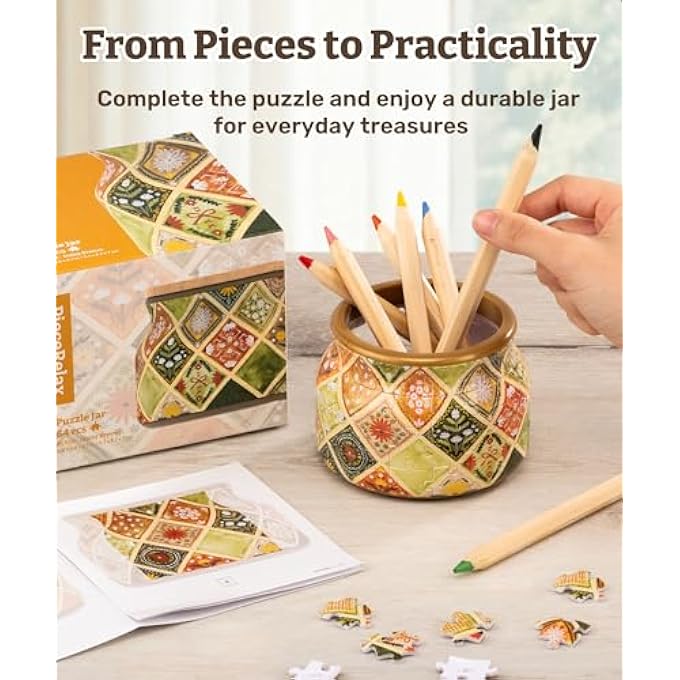 3D PUZZLE DECORATIVE CONTAINER - DAISY BREEZE | 64 PLASTIC PIECES & WOODEN LID | DIY STORAGE & TABLE DECORATION | CREATIVE GIFT FOR HOME & OFFICE [BC1025] - Image 3